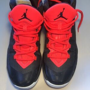 Jordan Kids' Black and Bright Red/Orange Basketball Shoes